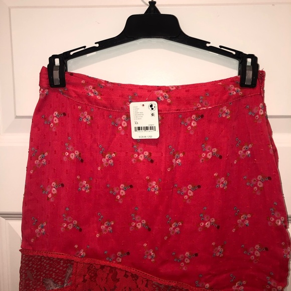 New Free People Daniella Lace Maxi Skirt In Poppy Red Sz XS - Picture 5 of 7